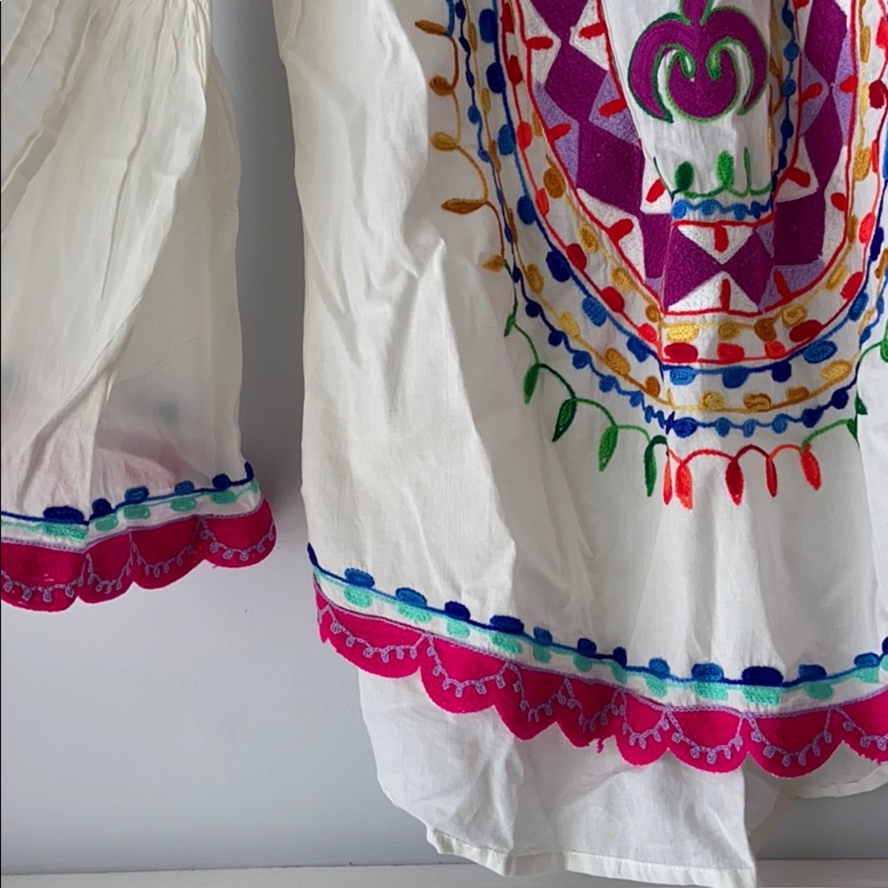 🌺Boho Handmade White Cotton Embroidered Top Sz S/M Quarter Flutter Bell Sleeve - Picture 6 of 10